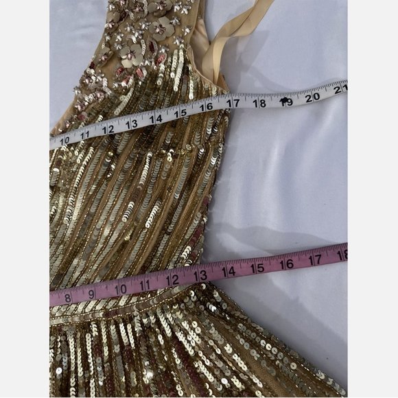NEW $798 Mac Duggal [ 6‎ ] Sequin & Floral Embellished Evening Gown Gold - Picture 5 of 16